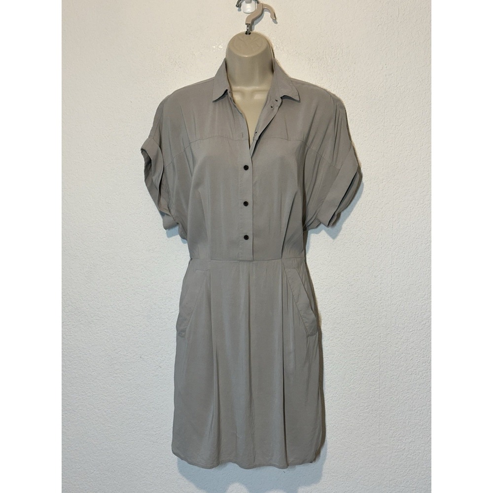 All Saints Mario Shirt Dress Gray Utility Pockets Sz 4 Minimalist Grunge Edgy‎